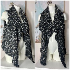 Kensie Black Grey Soft Cozy Textured Open Drape Waterfall Cardigan Vest Size XL